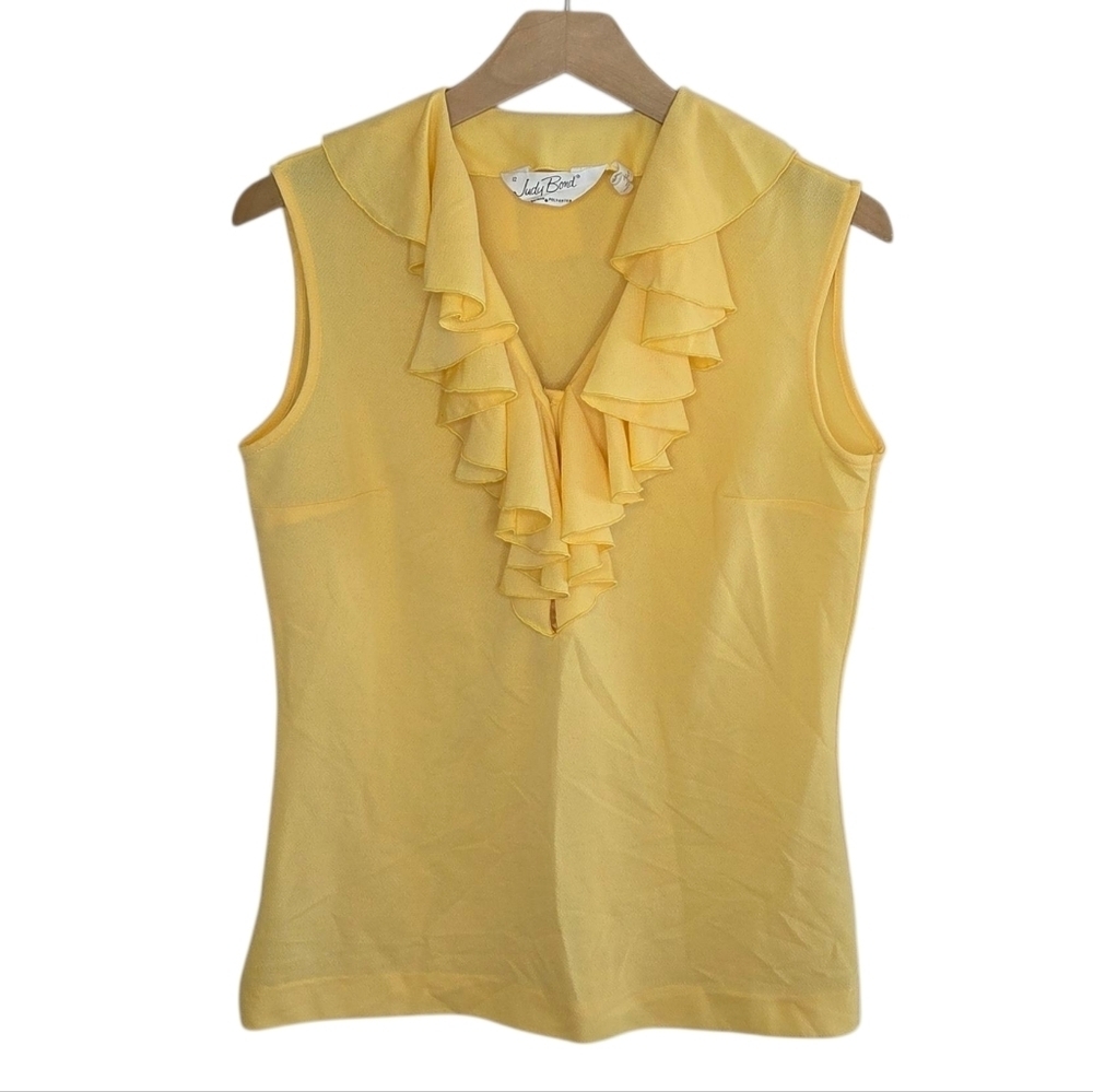 Vintage Judy Bond | Yellow Sleeveless Ruffle Tank Blouse Vtg Size 12